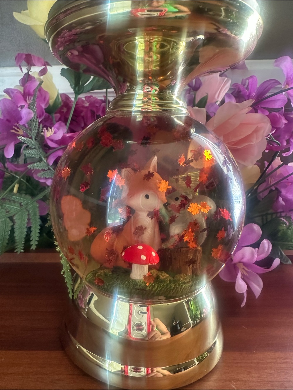 BATH & BODY WORKS WOODLAND FOREST FOX WATER GLOBE PEDESTAL 3 WICK CANDLEHOLDER